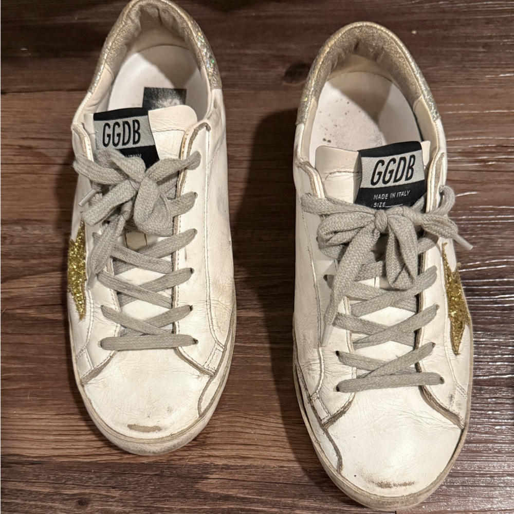 Golden Goose White and Gold Star Sneakers